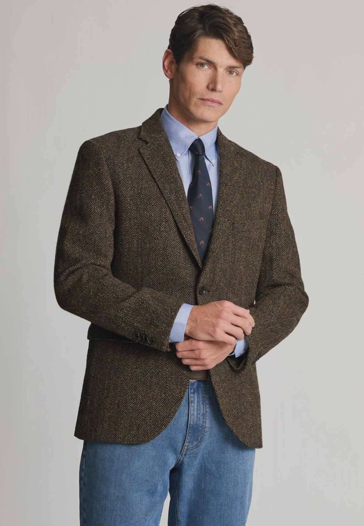 HARRIS TWEED Dumfries Tailored Fit Jacket - Mens - Brown Herringbone