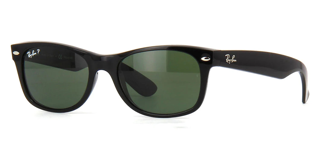 RAY-BAN New Wayfarer Classic Sunglasses - Matte Black - Crystal Green Polarised Lens