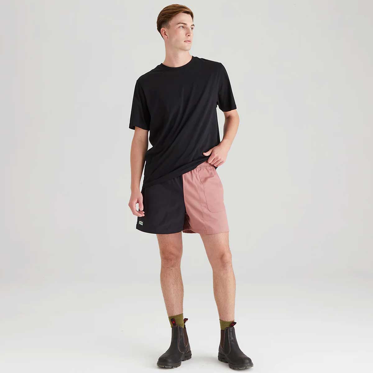 RIDGELINE Hose Down Shorts - Black / Dusky Pink