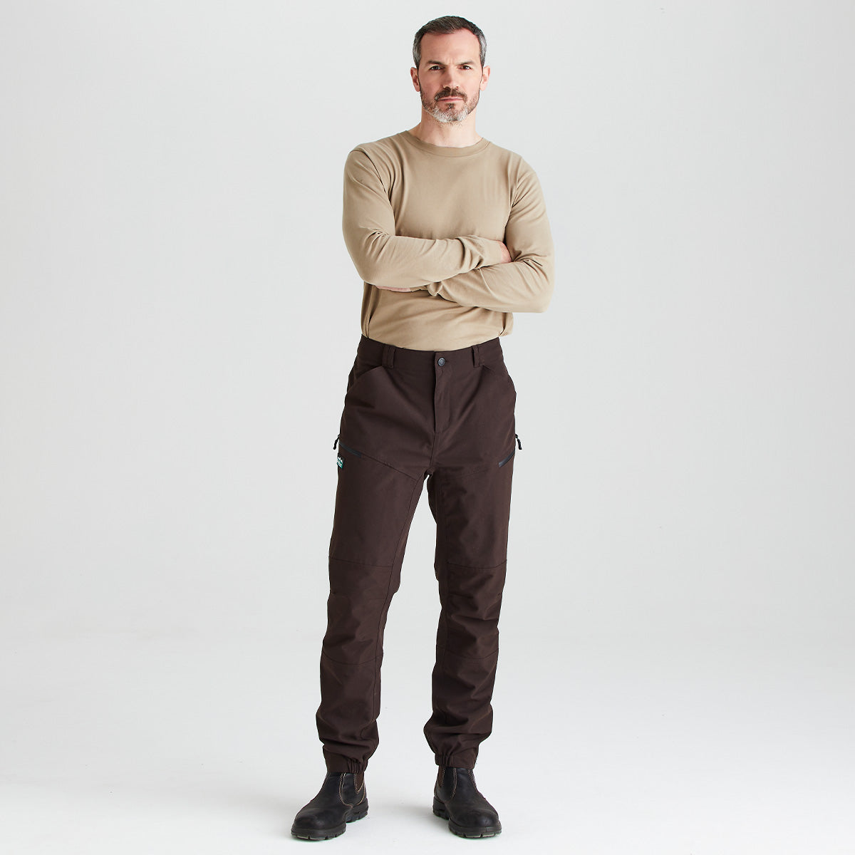 Ridgeline men's Cambrian Trousers Deep Bark, full length front view