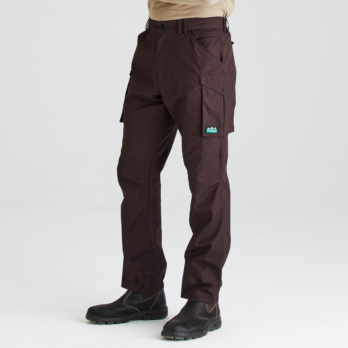 Ridgeline men's Grafter Trouser Deep Bark, three-quarter view