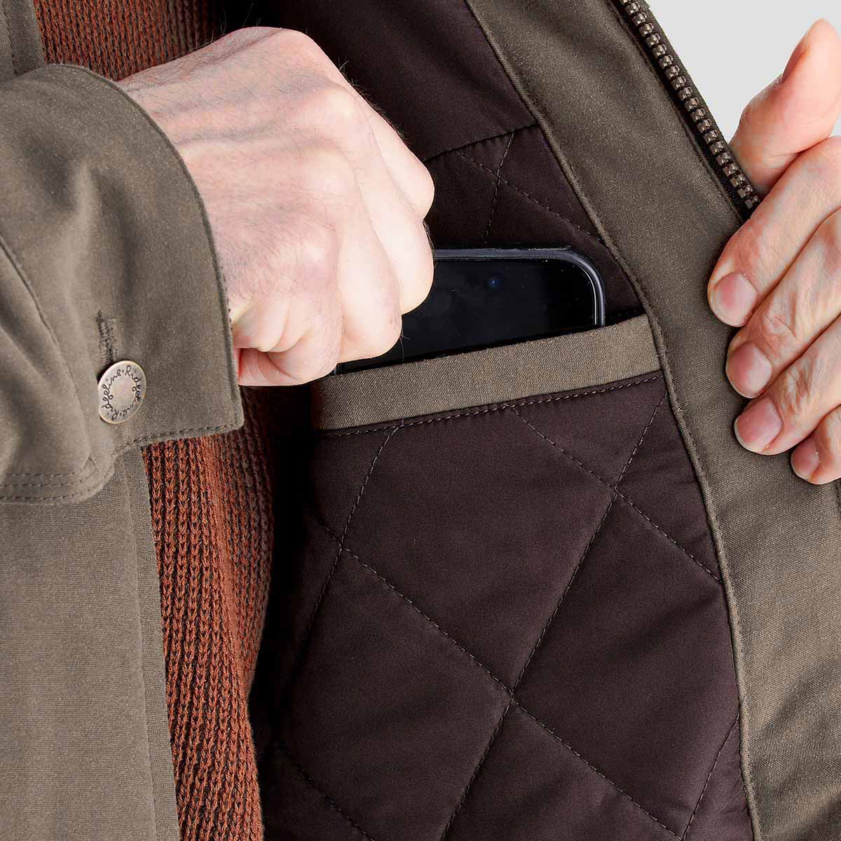 Ridgeline men's Montana Work Coat Moody Teak, pocket detail