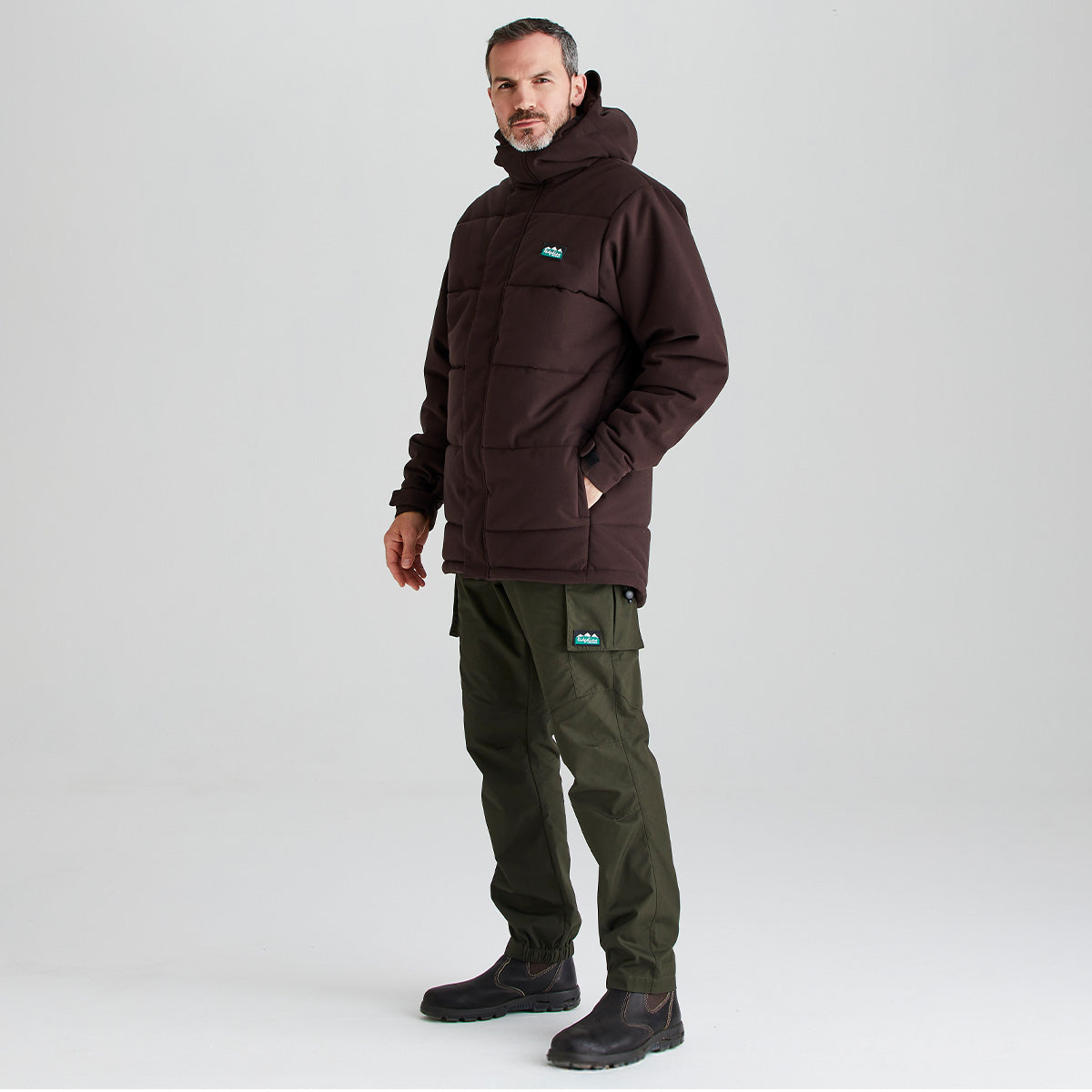 Ridgeline men's Tundra Thermal Jacket Deep Bark, side view