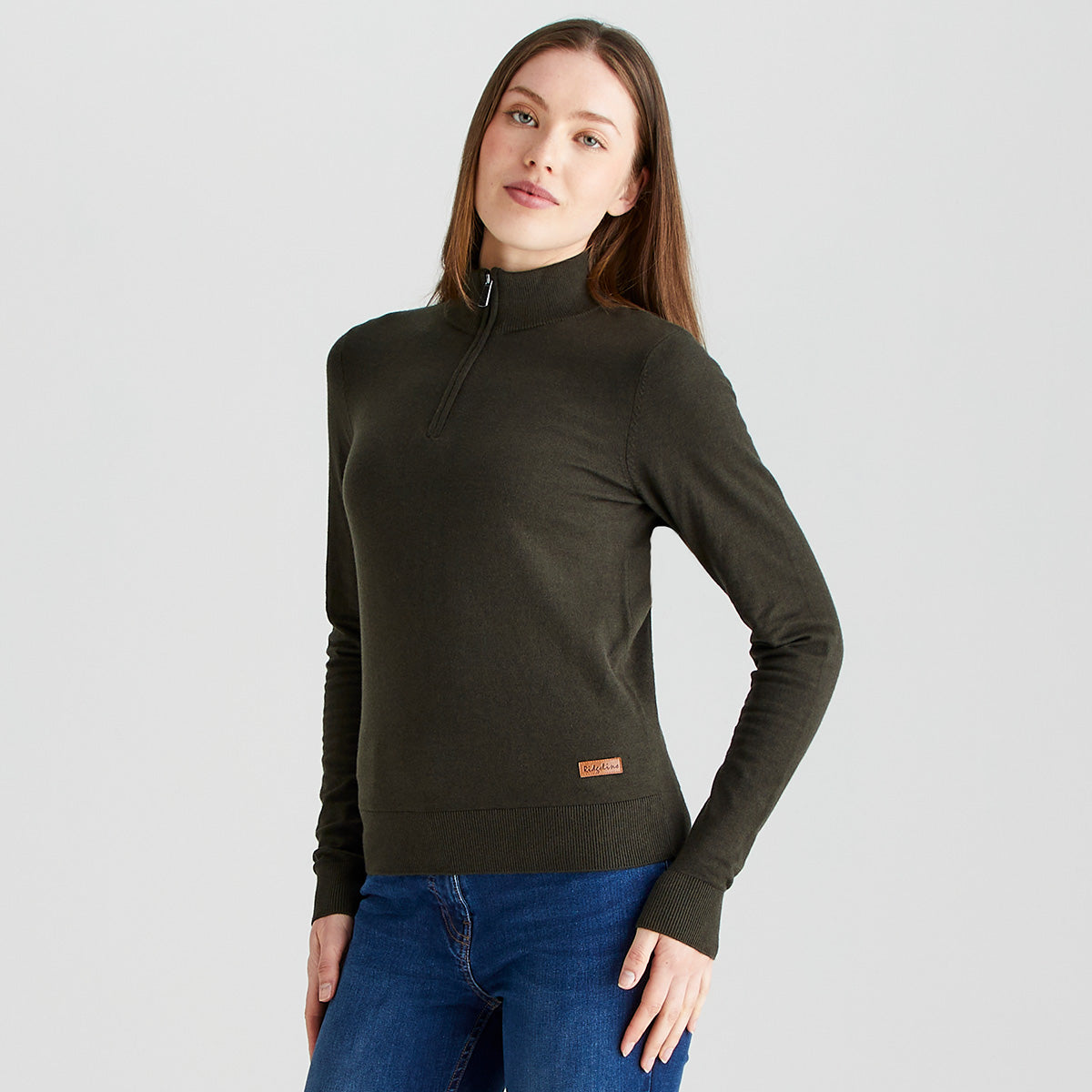 Ridgeline women's Melford Knit 1/4 Zip Deep Forest, three-quarter view