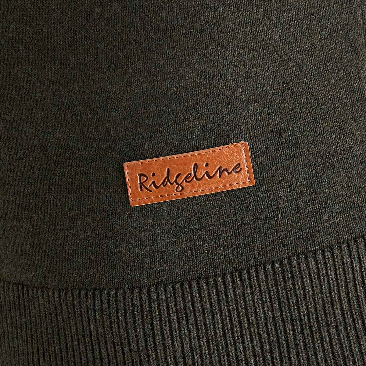 Ridgeline women's Melford Knit 1/4 Zip Deep Forest, logo detail