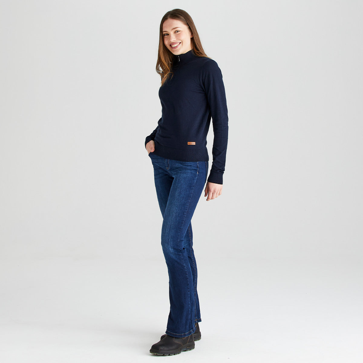 Ridgeline women's Melford Knit 1/4 Zip Navy, side view