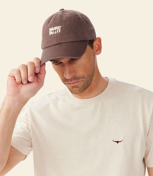 RM Williams Branded Twill Cap - Hot Fudge, worn by a male model
