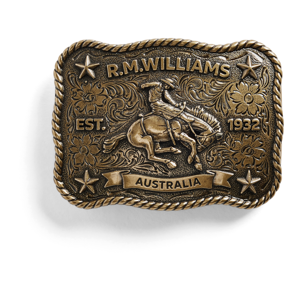 RM Williams Cloudbuster Trophy Buckle - Antique Brass