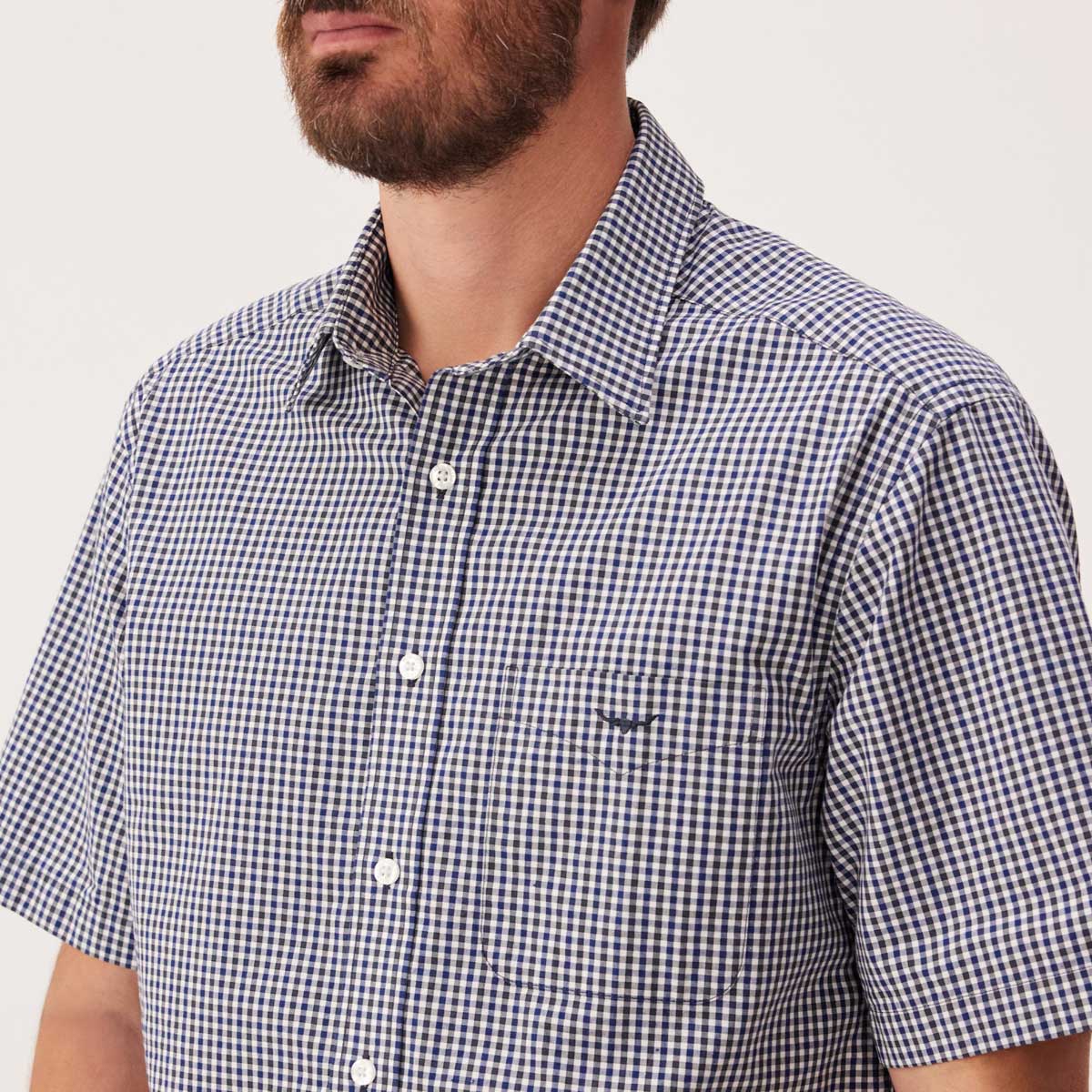 RM WILLIAMS Classic Poplin Check Short Sleeve Shirt - Men's - Navy & Charcoal