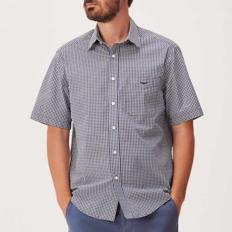 RM WILLIAMS Classic Poplin Check Short Sleeve Shirt - Men's - Navy & Charcoal
