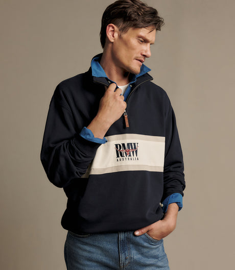 RM Williams Classic R.M.W. Quarter Zip Sweatshirt in Navy - view 3