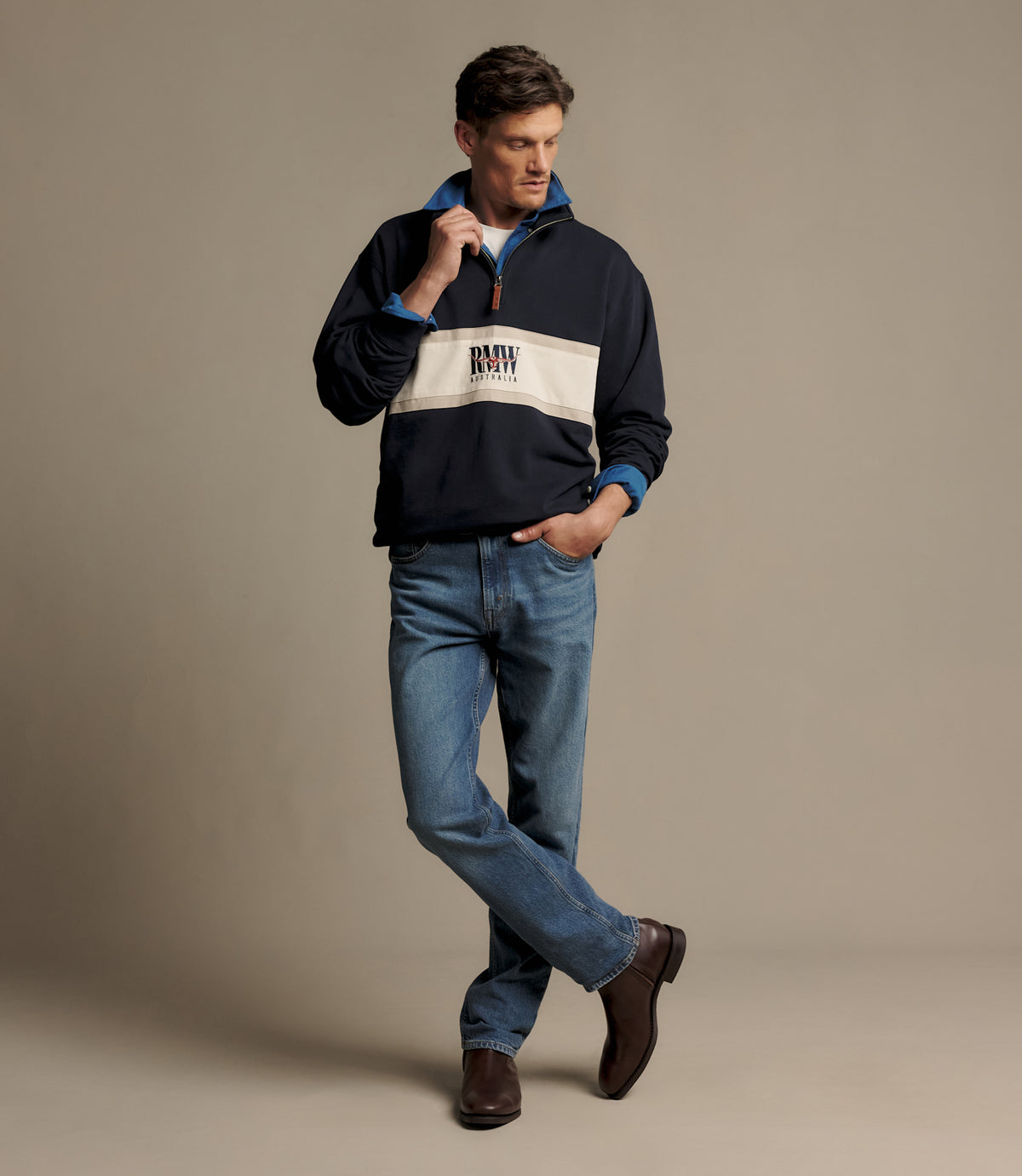 RM Williams Classic R.M.W. Quarter Zip Sweatshirt in Navy - view 2