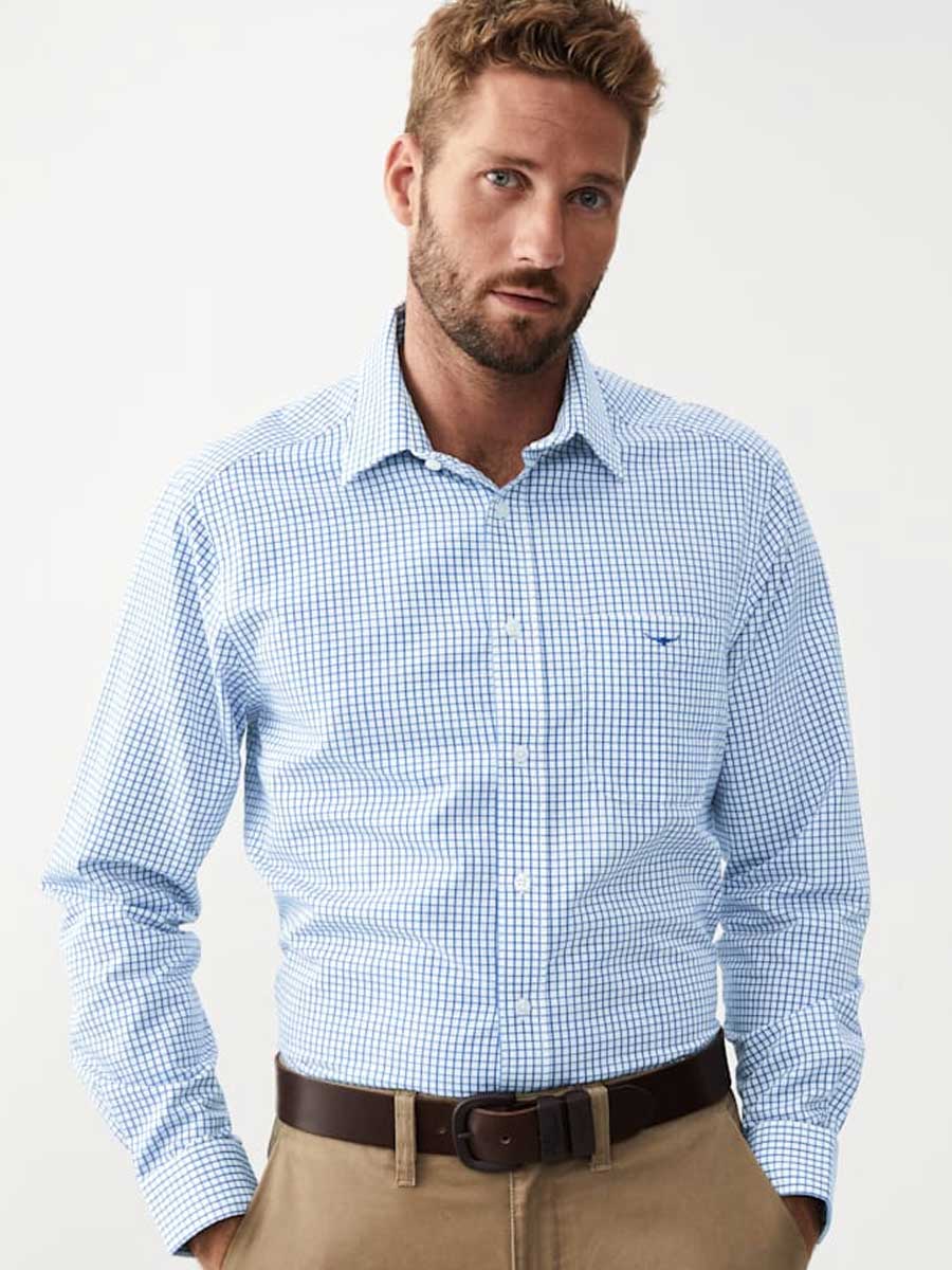 RM WILLIAMS Collins Standard Collar Men's Shirt - Blue & White Check