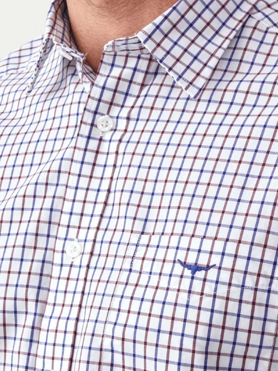 RM WILLIAMS Collins Standard Collar Men's Shirt - Navy & Burgundy Check