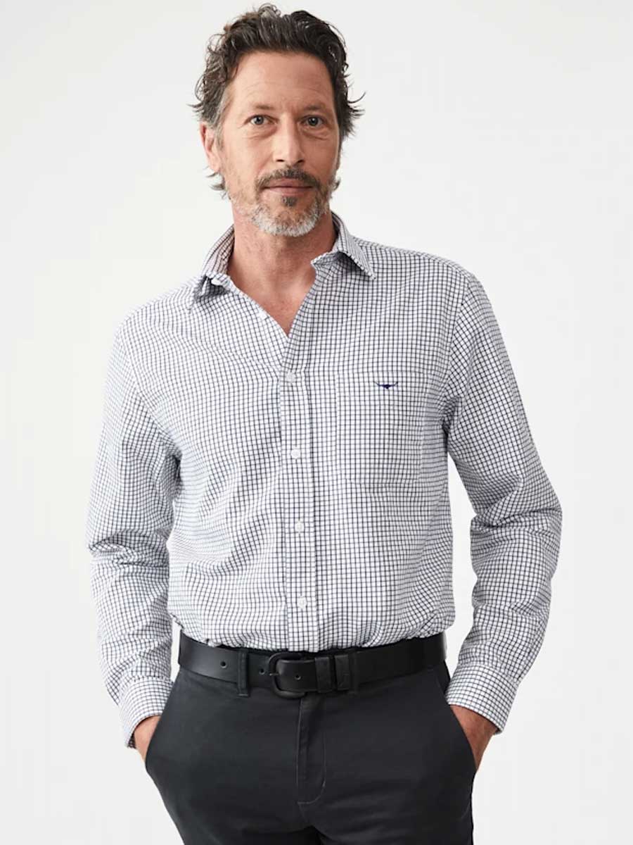 RM WILLIAMS Collins Standard Collar Men's Shirt - Navy & White Check