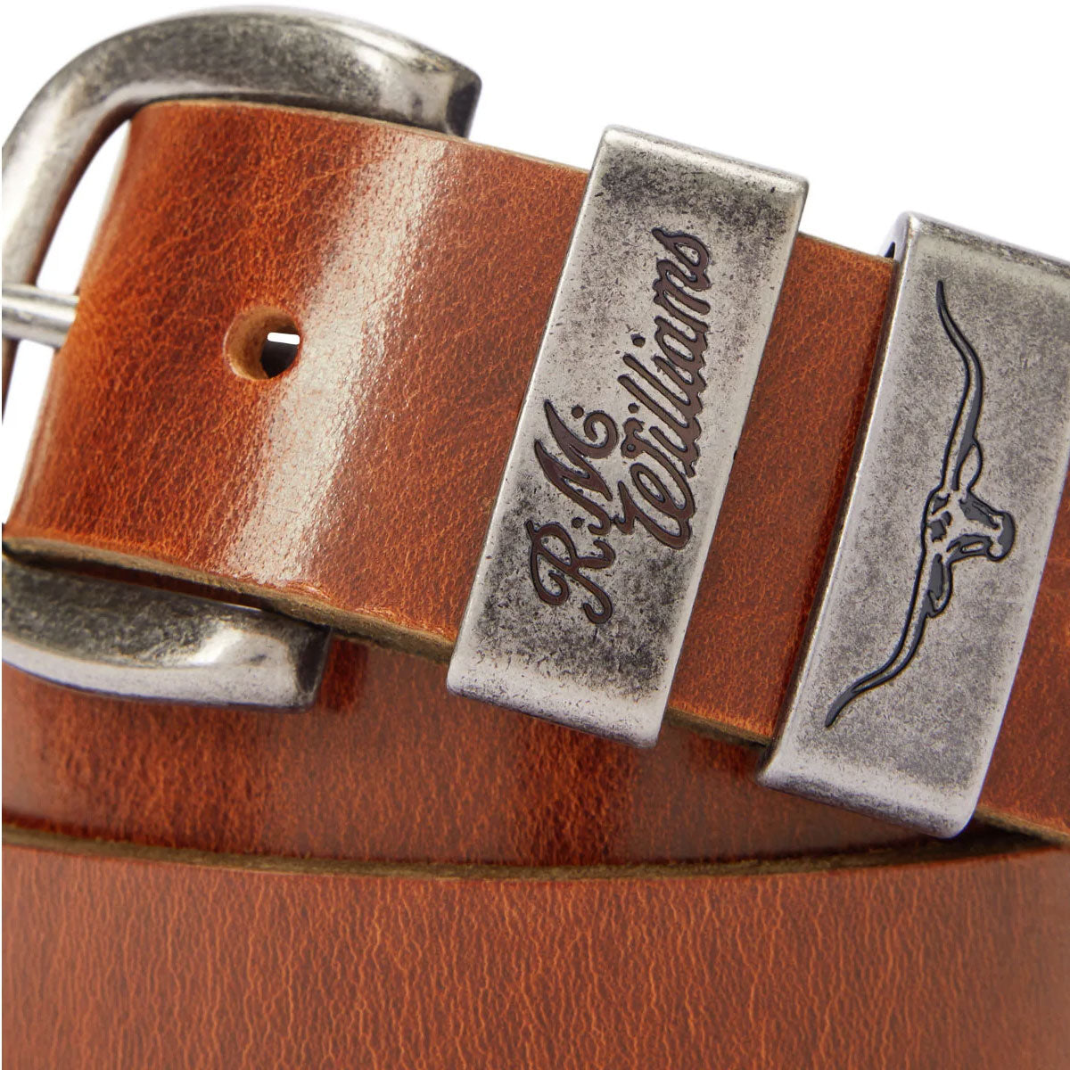 RM WILLIAMS Drover 1.5" Belt - Mens - Mid Brown & Antique Silver