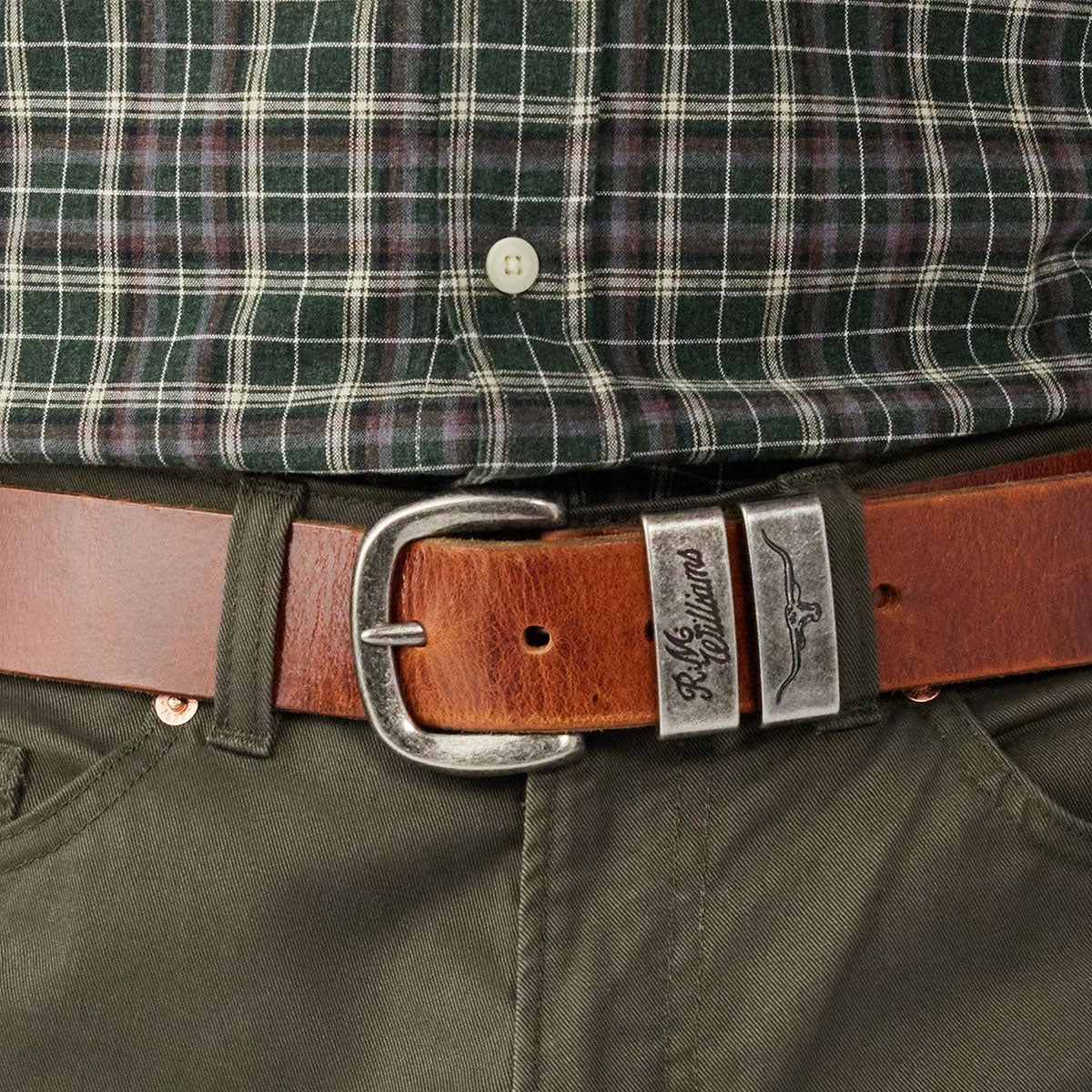 RM WILLIAMS Drover 1.5" Belt - Mens - Mid Brown & Antique Silver