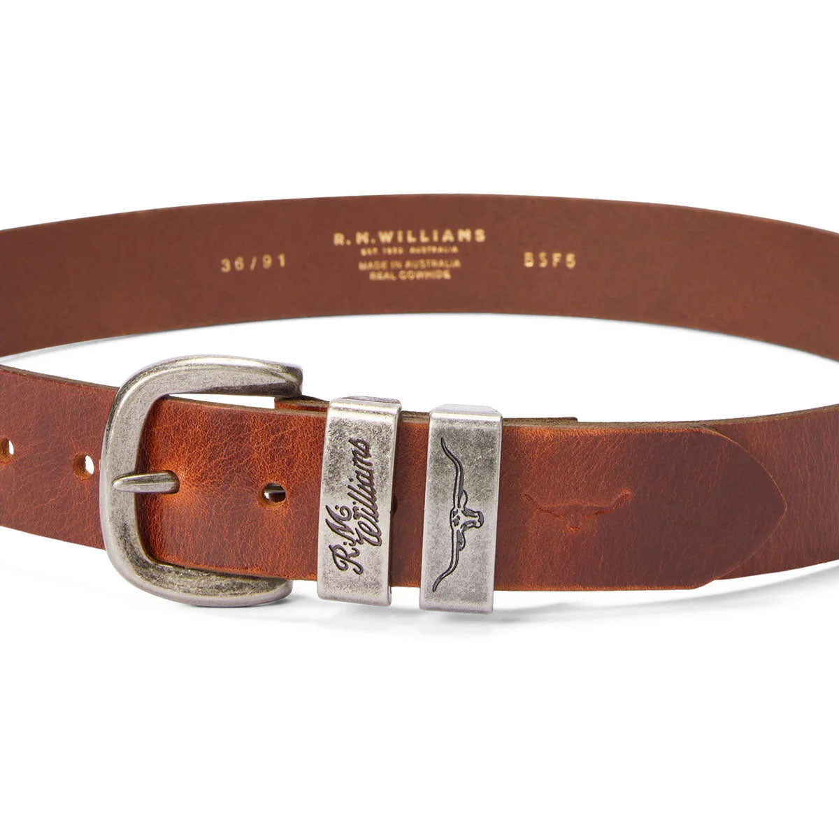 RM WILLIAMS Drover 1.5" Belt - Mens - Mid Brown & Antique Silver