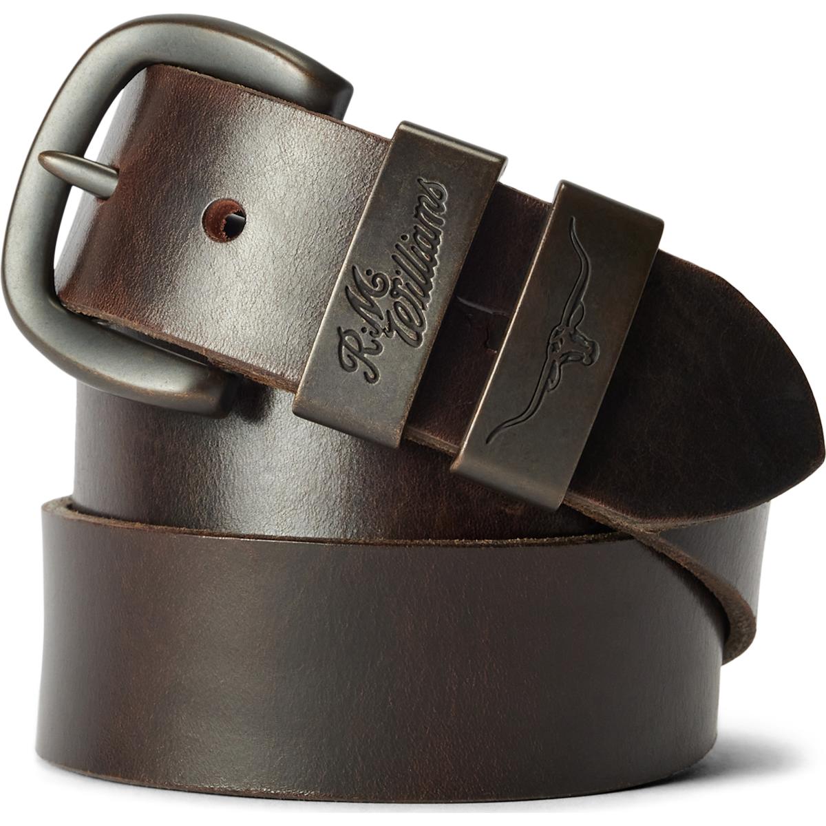 RM Williams Drover Belt in Walnut on white background
