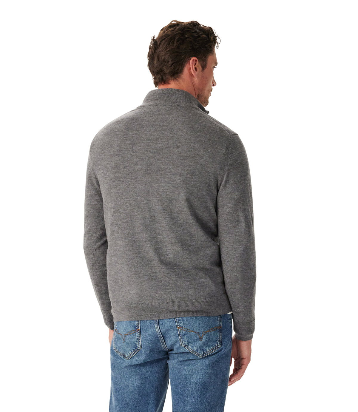 RM Williams Ernest Merino Quarter Zip Sweater in Grey Marle - view 4