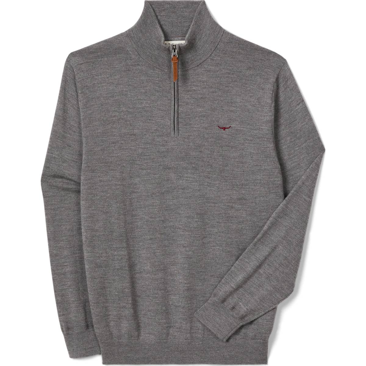 RM Williams Ernest Merino Quarter Zip Sweater in Grey Marle on white background
