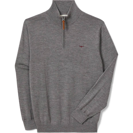 RM Williams Ernest Merino Quarter Zip Sweater in Grey Marle on white background