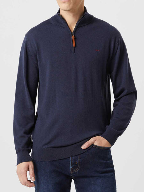 RM WILLIAMS Ernest Merino 1/4 Zip Sweater - Mens - Navy