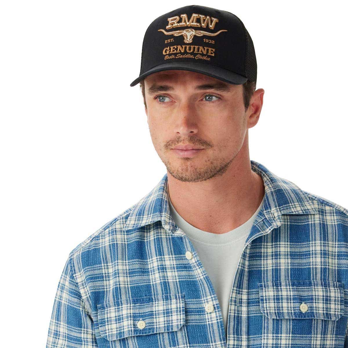 RM WILLIAMS Genuine Longhorn Trucker Cap - Mens - Washed Black