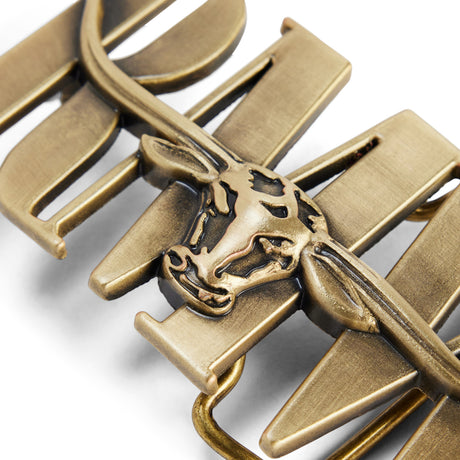 RM Williams Heritage Buckle in Brass - Longhorn logo detail