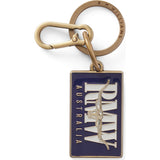 RM Williams Heritage Logo Enamel Keyring in Navy on white background