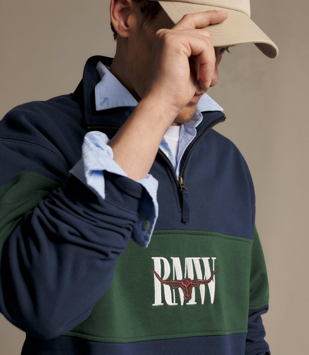 RM Williams Heritage panel quarter-zip - Worker Blue, product view 4