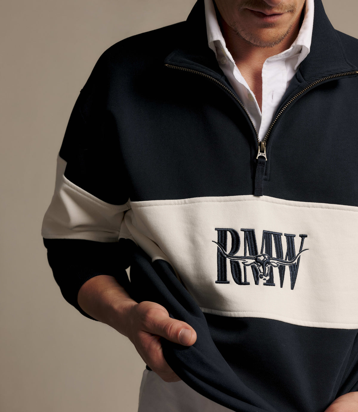 RM Williams Heritage panel quarter-zip - Navy, product view 4