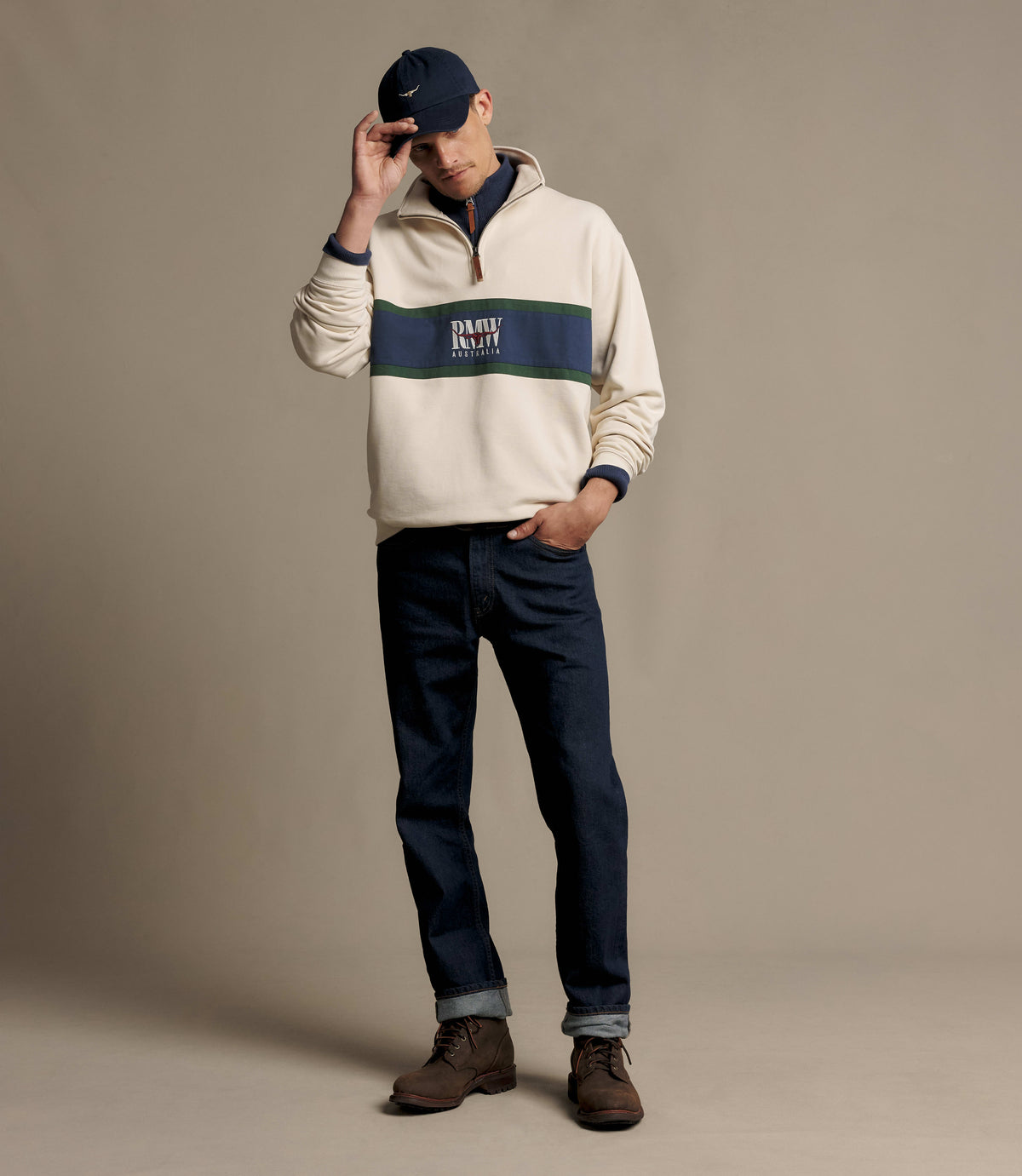RM Williams Classic R.M.W. quarter-zip - Ecru, product view 2