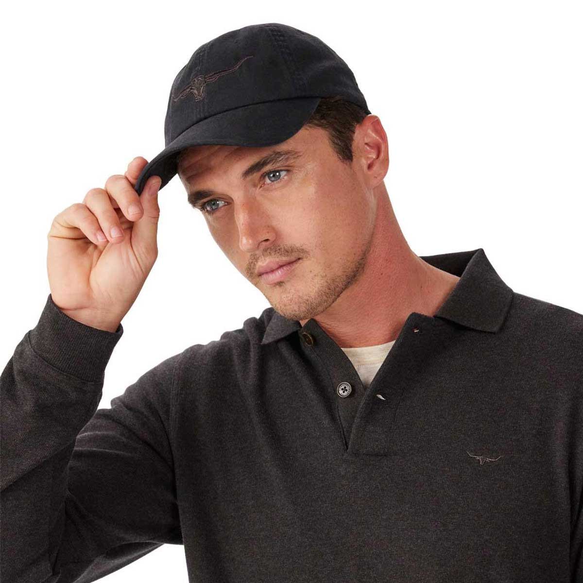 RM WILLIAMS Longhorn Twill Cap - Steers Head Logo - Black Wash