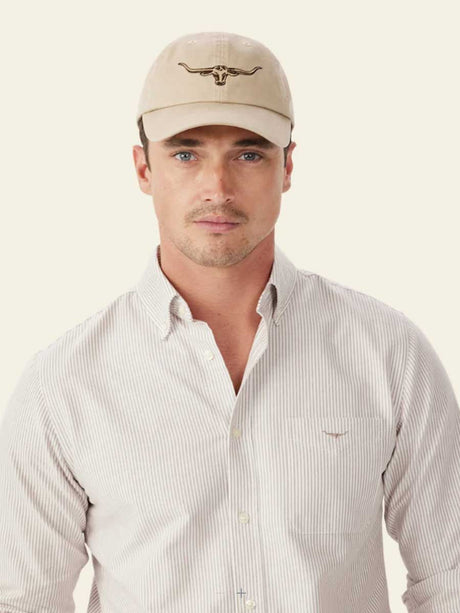 RM WILLIAMS Longhorn Twill Cap - Steers Head Logo - Ecru