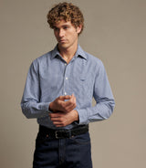 RM Williams Auburn Poplin Check Shirt in Navy White - view 3