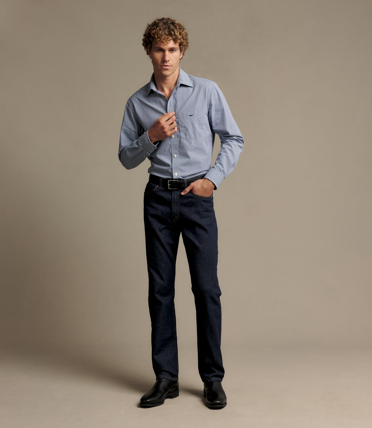 RM Williams Auburn Poplin Check Shirt in Navy White - view 2