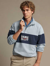 RM Williams Men's Heritage Panel Quarter-Zip Sweatshirt - Sky