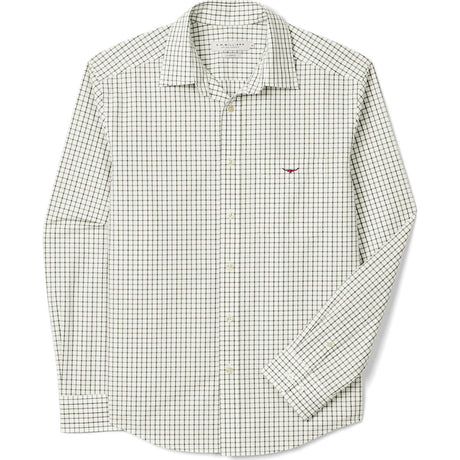 RM Williams Newland Poplin Check Shirt in Moss on white background