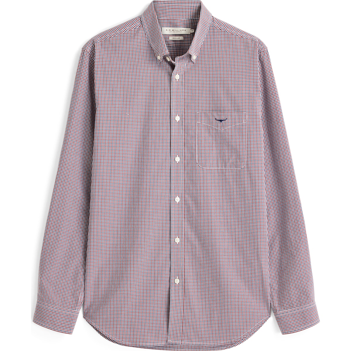RM Williams Whyalla Poplin Check Shirt in Red on white background