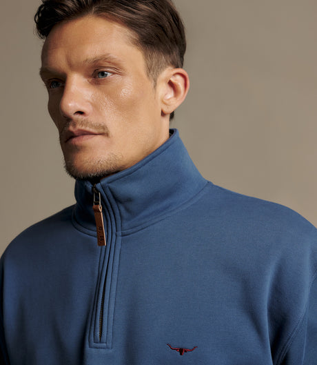RM Williams Mulyungarie Quarter Zip Sweatshirt in Mid Blue - view 4