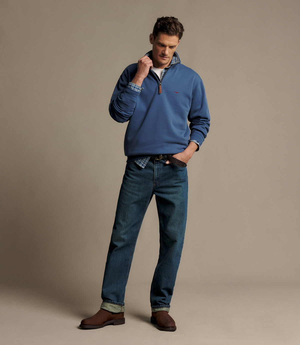 RM Williams Mulyungarie Quarter Zip Sweatshirt in Mid Blue - view 2