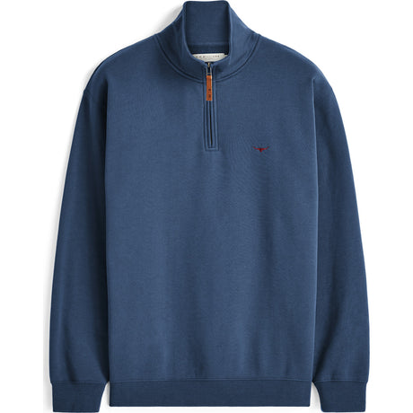RM Williams Mulyungarie Quarter Zip Sweatshirt in Mid Blue on white background