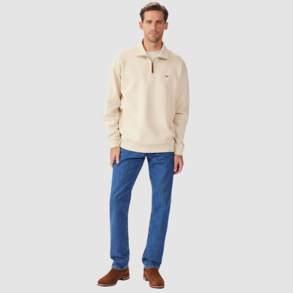 RM WILLIAMS Mulyungarie Quarter Zip Fleece - Men's - Sand