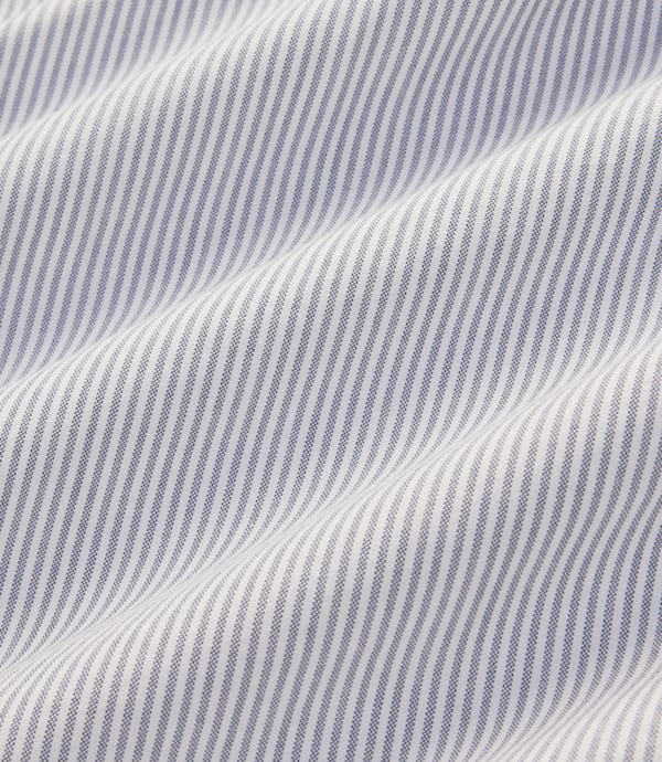 RM Williams Stanley Oxford shirt in navy and white stripes, striped Oxford fabric detail