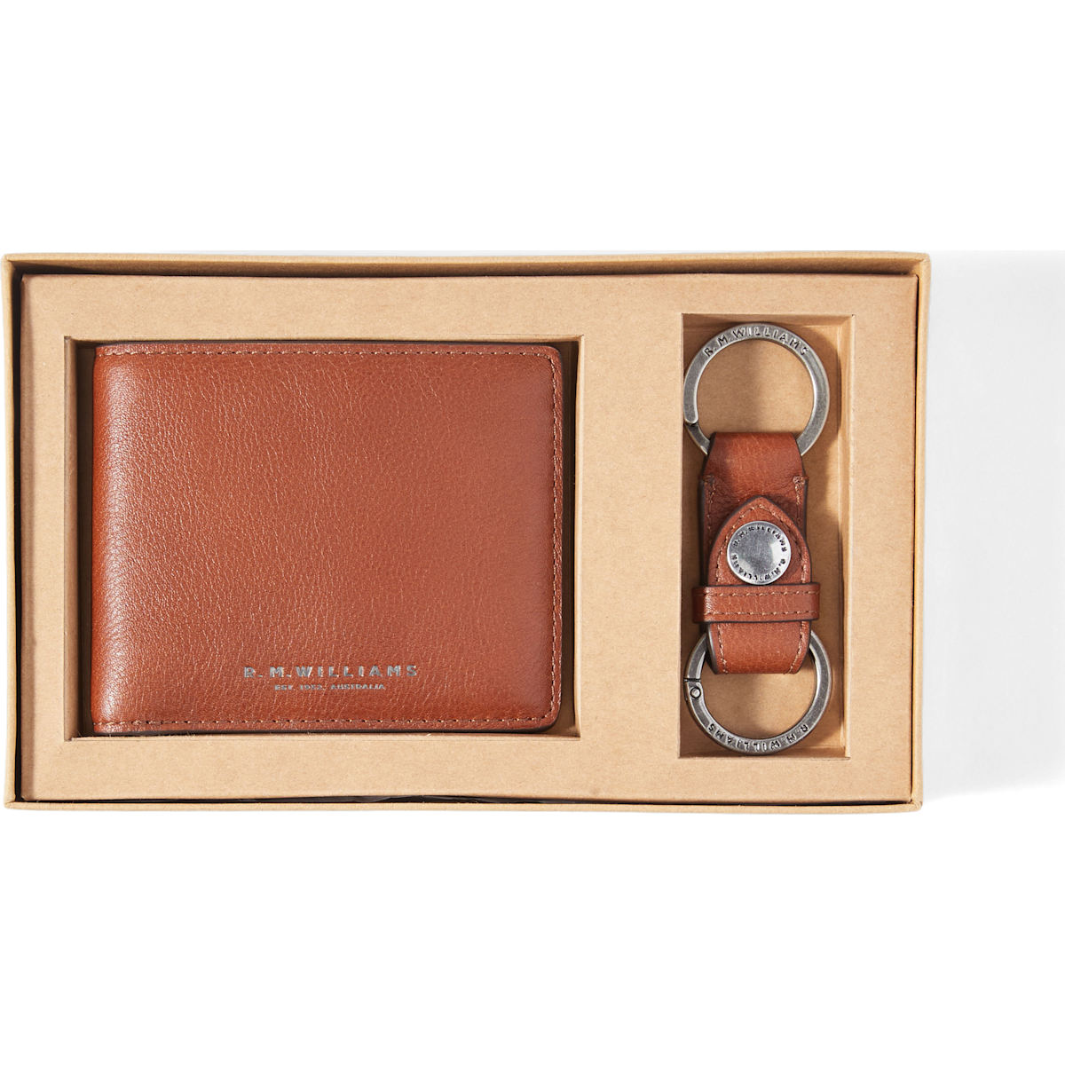 RM Williams Wallet and Keyring Gift Set in Tan on white background