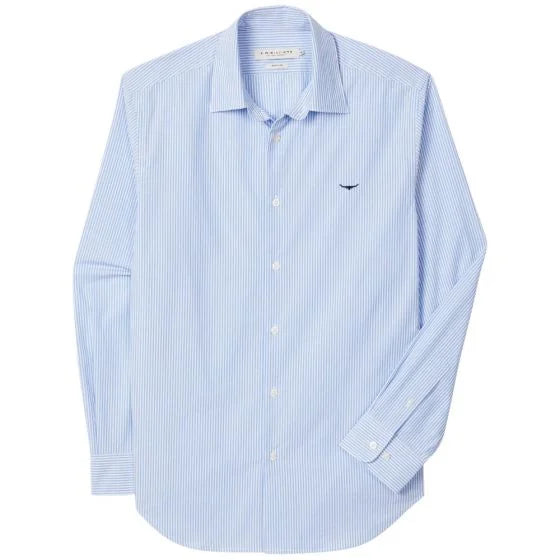 RM Williams Men's Sommers Poplin Stripe Shirt - White Blue, front product view