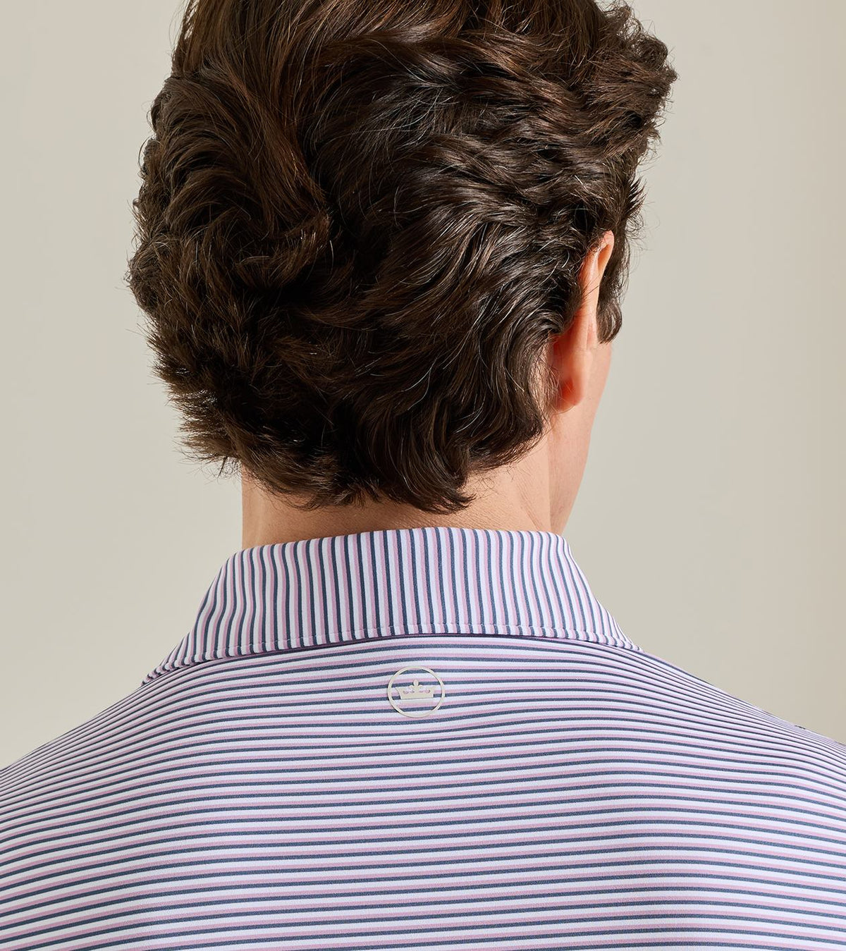 Peter Millar Rondo Performance Jersey Polo in White / Cadet - collar detail