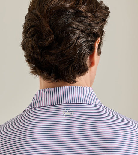 Peter Millar Rondo Performance Jersey Polo in White / Cadet - collar detail
