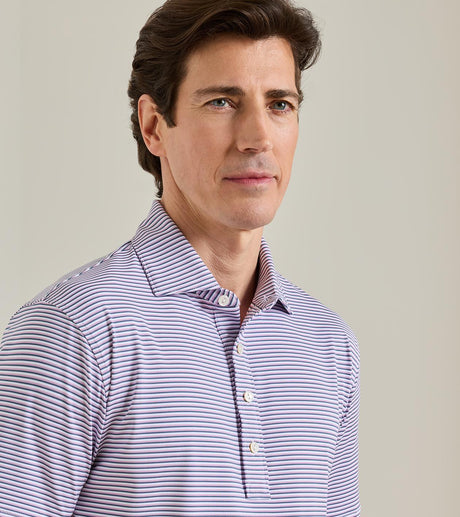 Peter Millar Rondo Performance Jersey Polo in White / Cadet - fabric detail